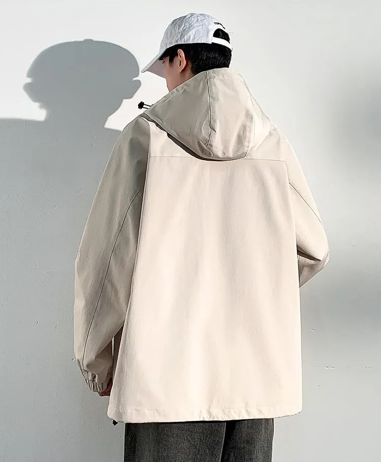 Men's Relaxed-Fit Cargo Rain Coat with Drawstring Hem and Hood