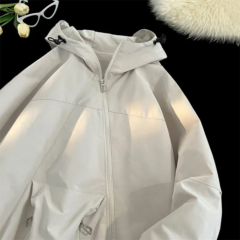 Men's Relaxed-Fit Cargo Rain Coat with Drawstring Hem and Hood
