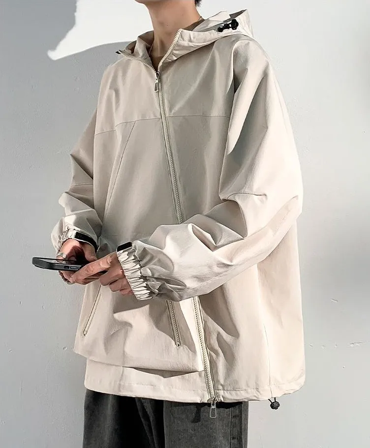Men's Relaxed-Fit Cargo Rain Coat with Drawstring Hem and Hood