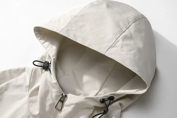 Men's Relaxed-Fit Cargo Rain Coat with Drawstring Hem and Hood