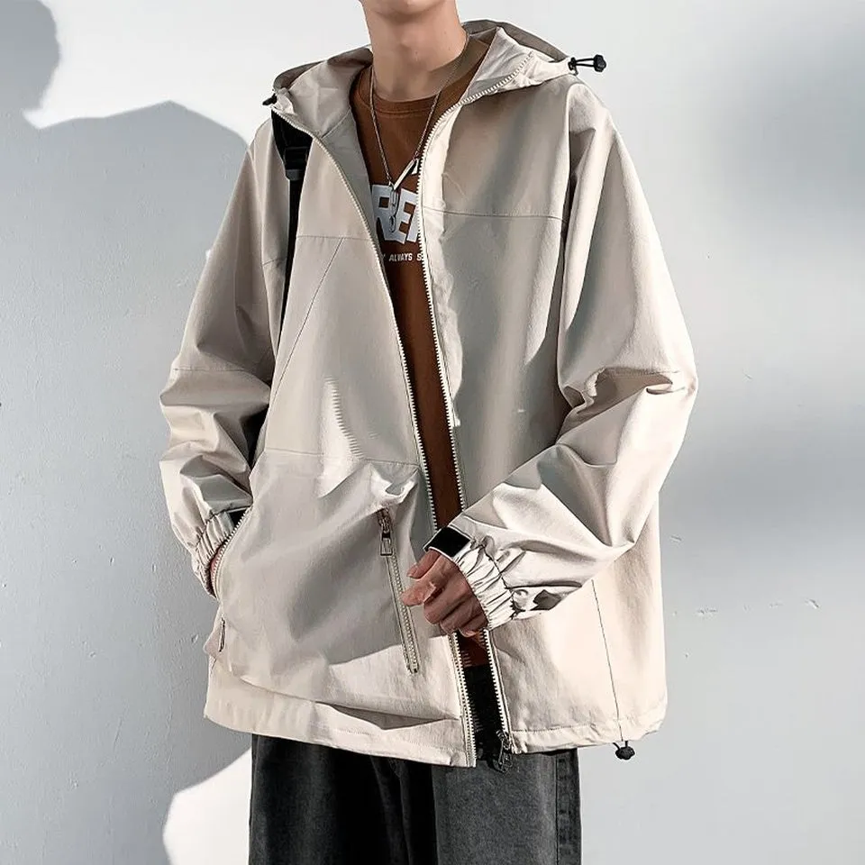 Men's Relaxed-Fit Cargo Rain Coat with Drawstring Hem and Hood