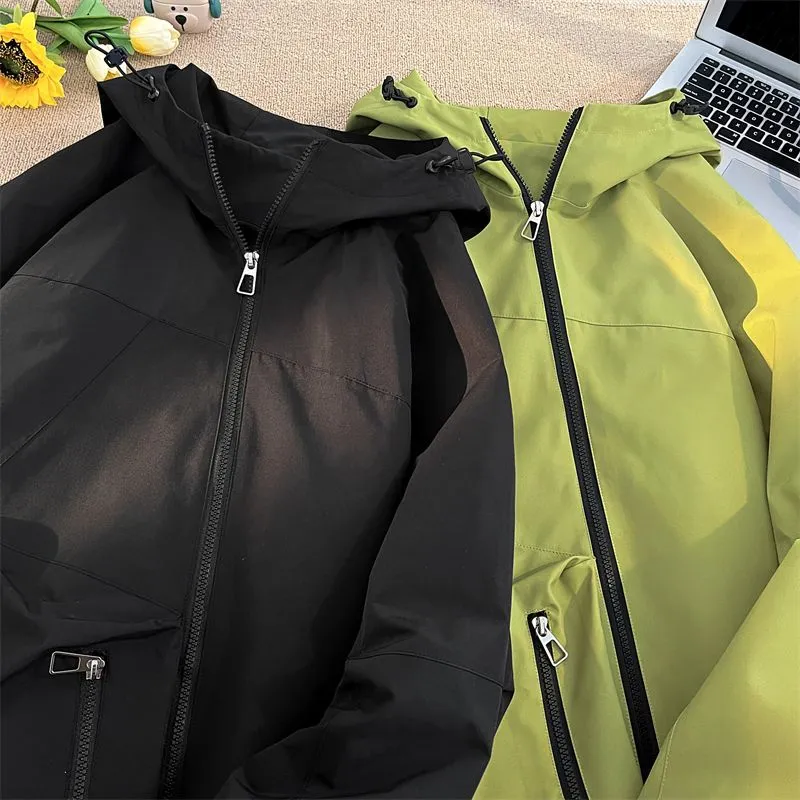 Men's Relaxed-Fit Cargo Rain Coat with Drawstring Hem and Hood