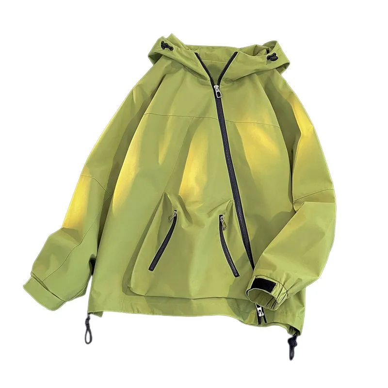 Men's Relaxed-Fit Cargo Rain Coat with Drawstring Hem and Hood