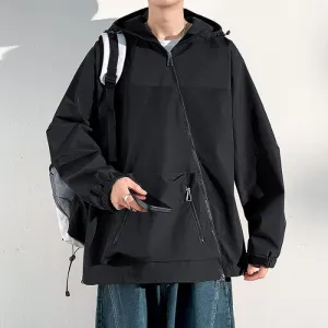 Men's Relaxed-Fit Cargo Rain Coat with Drawstring Hem and Hood