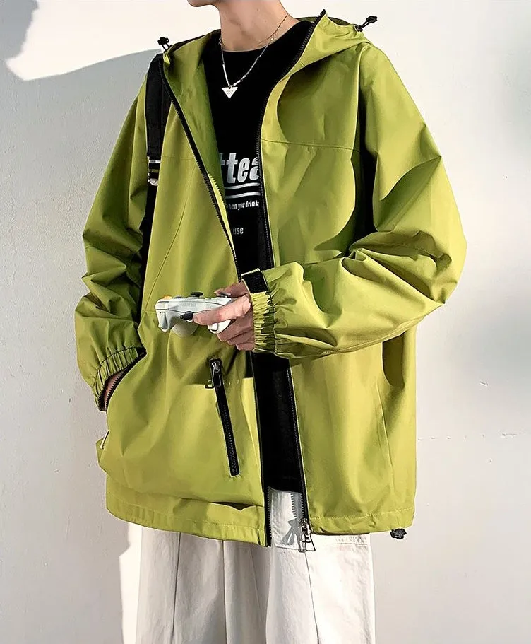 Men's Relaxed-Fit Cargo Rain Coat with Drawstring Hem and Hood