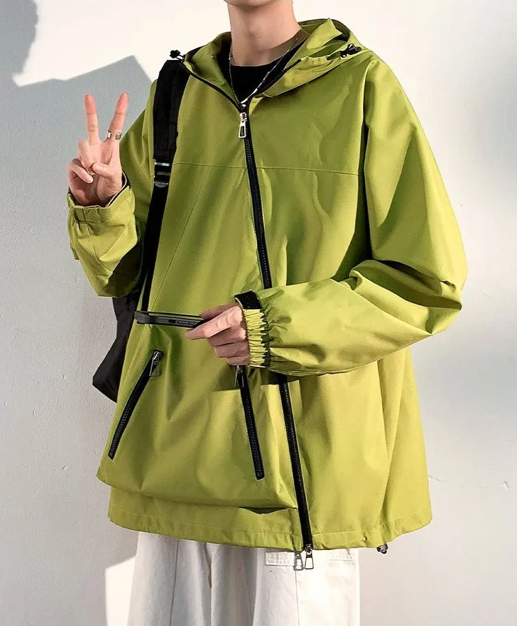 Men's Relaxed-Fit Cargo Rain Coat with Drawstring Hem and Hood