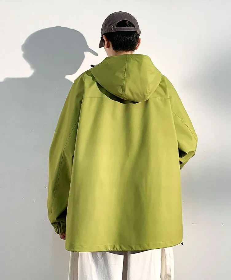 Men's Relaxed-Fit Cargo Rain Coat with Drawstring Hem and Hood