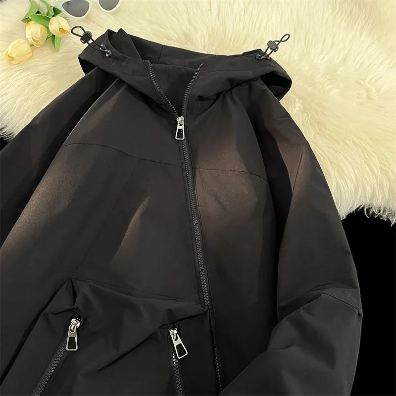 Men's Relaxed-Fit Cargo Rain Coat with Drawstring Hem and Hood