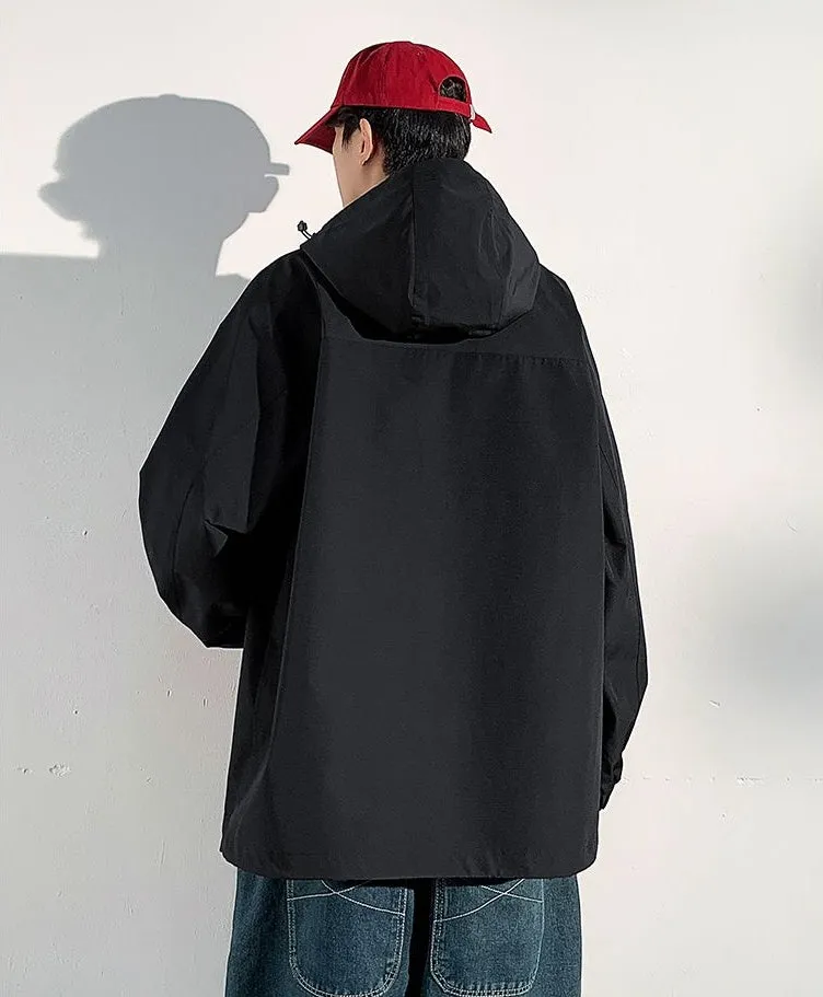 Men's Relaxed-Fit Cargo Rain Coat with Drawstring Hem and Hood