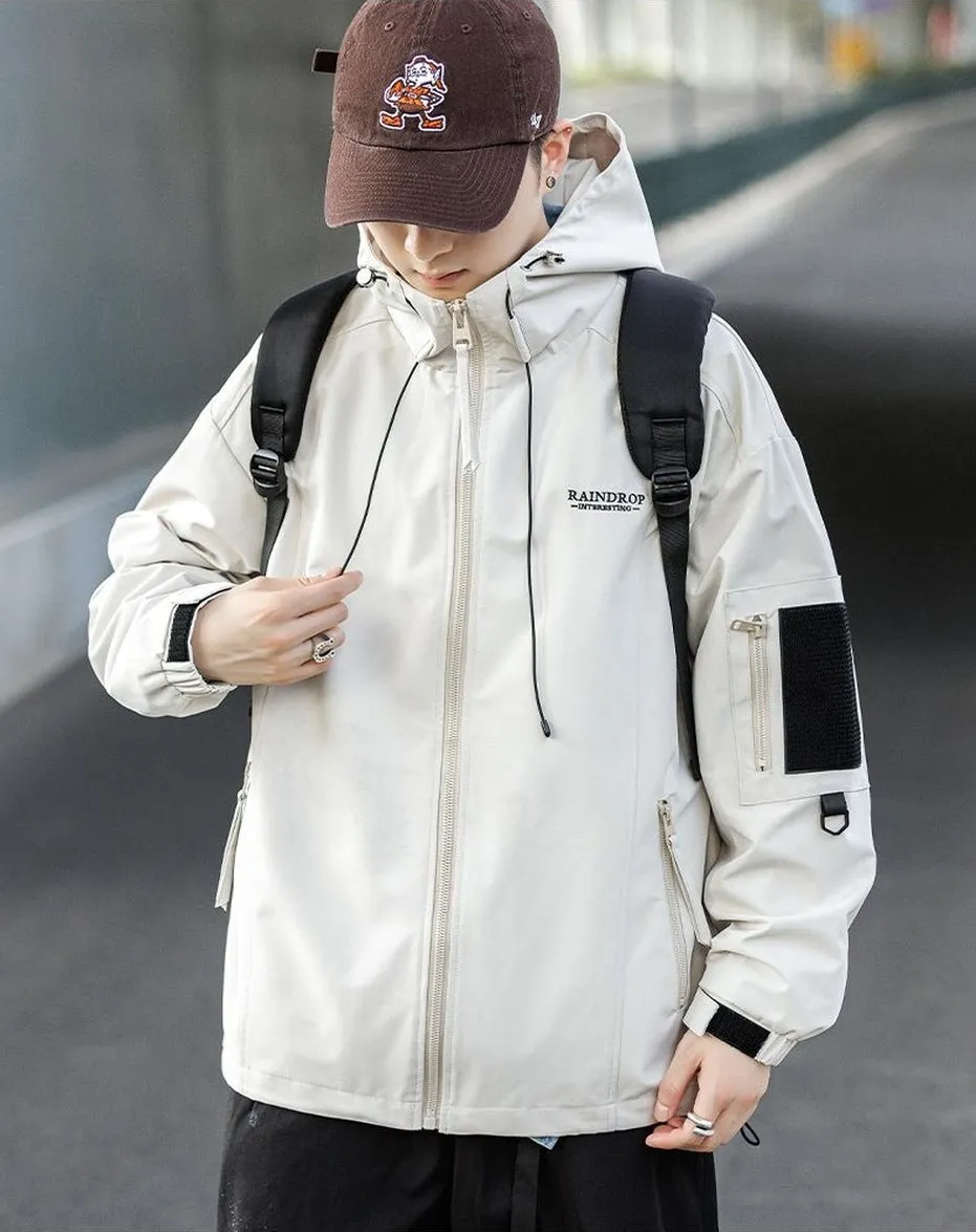 Men's Solid Color Hooded Raincoat Perfect for Outdoor Camping