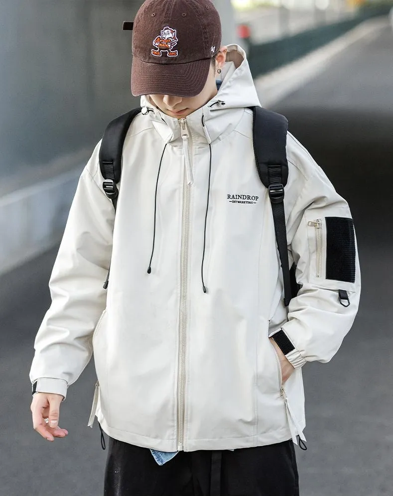 Men's Solid Color Hooded Raincoat Perfect for Outdoor Camping