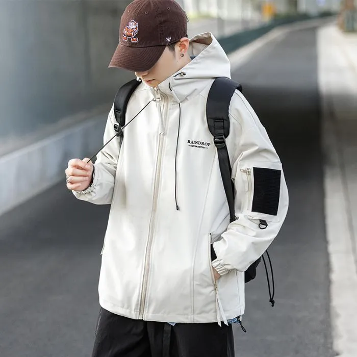 Men's Solid Color Hooded Raincoat Perfect for Outdoor Camping