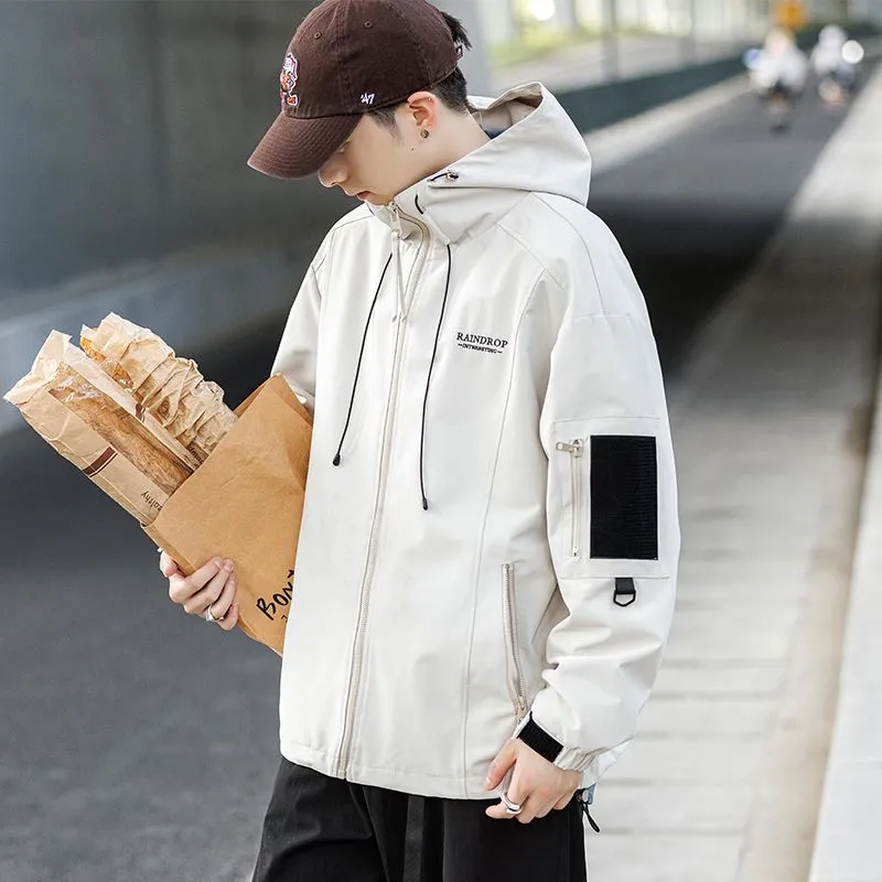 Men's Solid Color Hooded Raincoat Perfect for Outdoor Camping