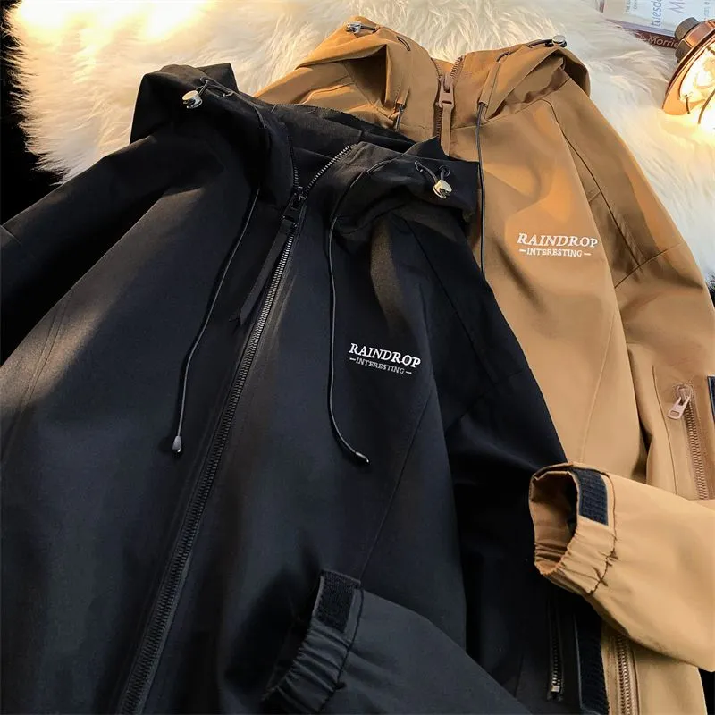 Men's Solid Color Hooded Raincoat Perfect for Outdoor Camping