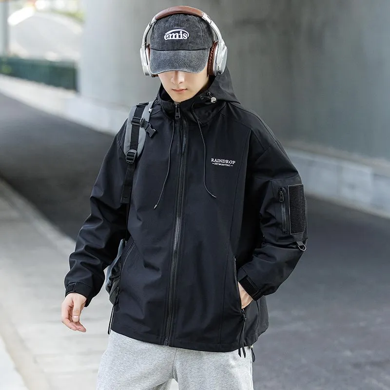 Men's Solid Color Hooded Raincoat Perfect for Outdoor Camping