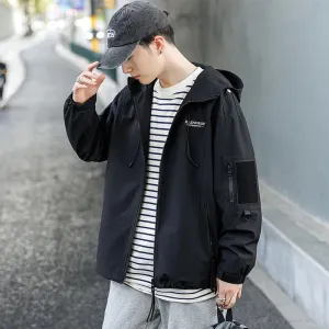 Men's Solid Color Hooded Raincoat Perfect for Outdoor Camping