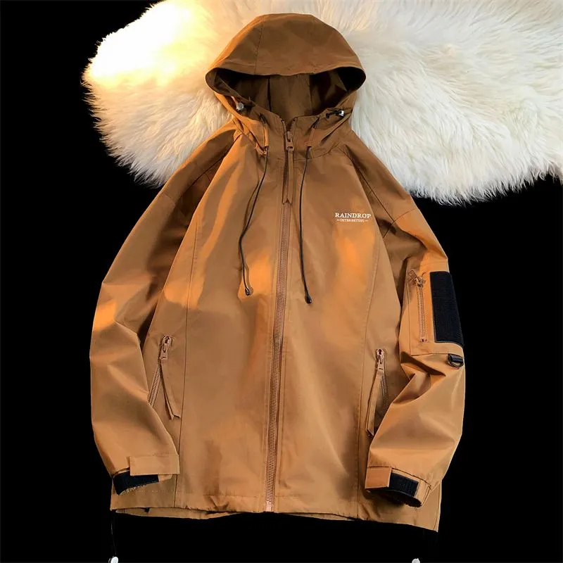 Men's Solid Color Hooded Raincoat Perfect for Outdoor Camping