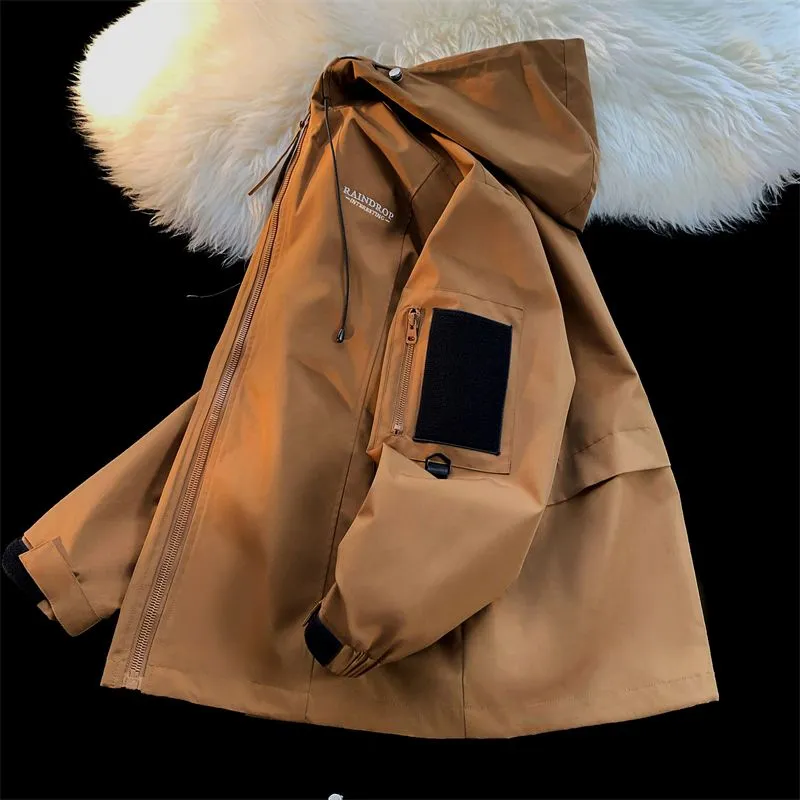 Men's Solid Color Hooded Raincoat Perfect for Outdoor Camping