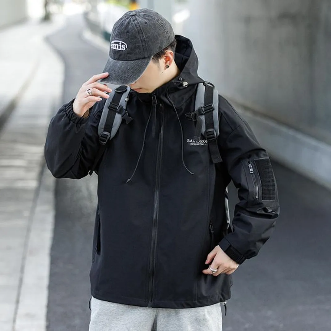 Men's Solid Color Hooded Raincoat Perfect for Outdoor Camping