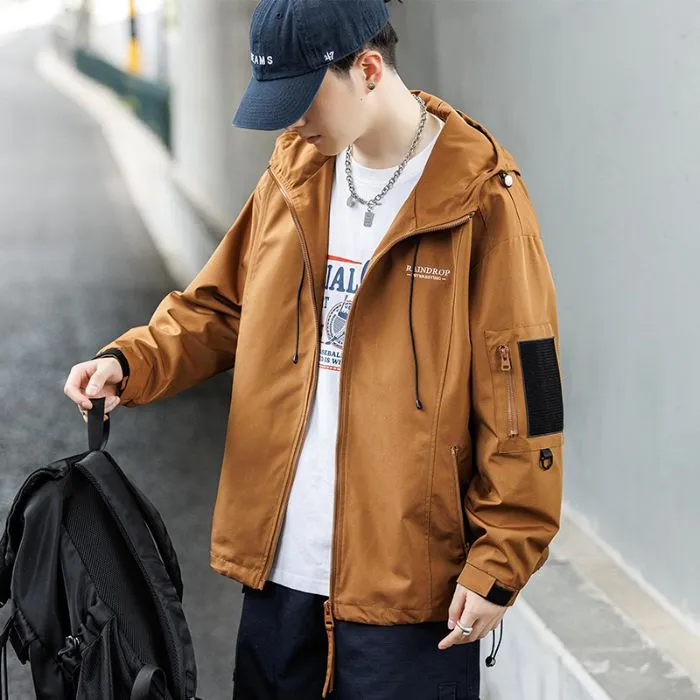 Men's Solid Color Hooded Raincoat Perfect for Outdoor Camping