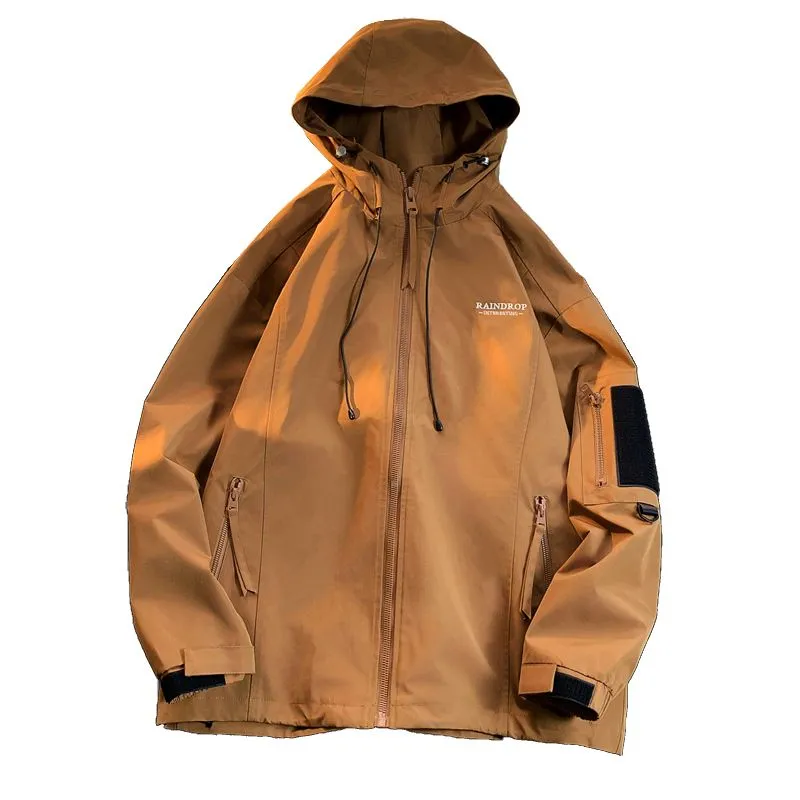 Men's Solid Color Hooded Raincoat Perfect for Outdoor Camping