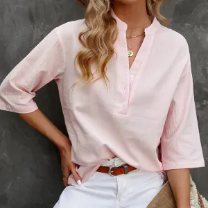 MiaMilana - Linen blouse with turtle neckline
