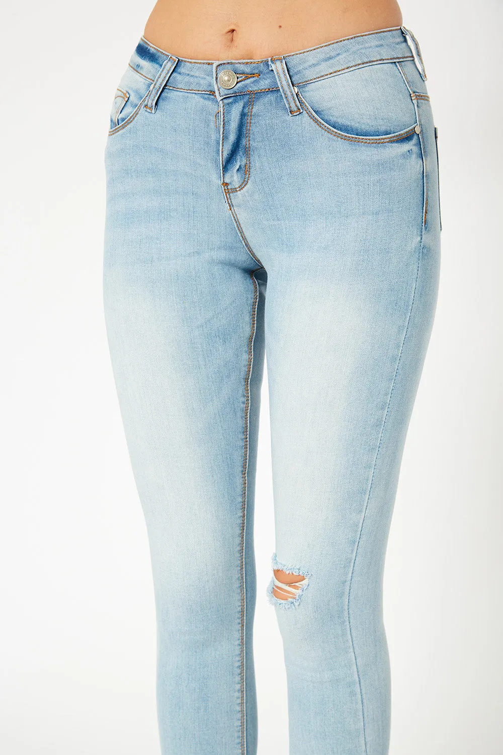 Mid-rise skinny light blue denim pants