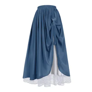 Mingyuezai Women's Renaissance Skirt Victorian Peasant Double-Layer Maxi Long Skirt(YMX2022019,2XL)