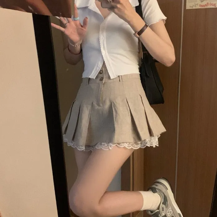 Mini skirt Spring and Summer Fashion High Waist Pleated Skirt