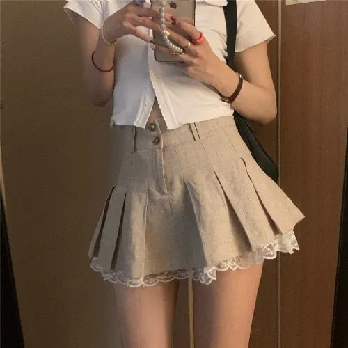 Mini skirt Spring and Summer Fashion High Waist Pleated Skirt