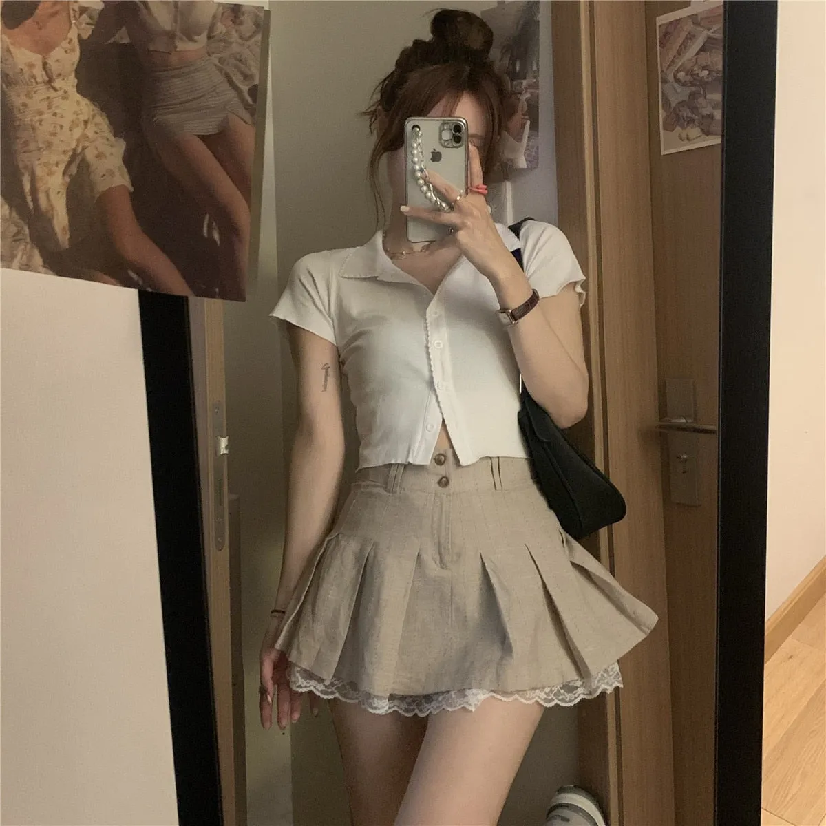 Mini skirt Spring and Summer Fashion High Waist Pleated Skirt