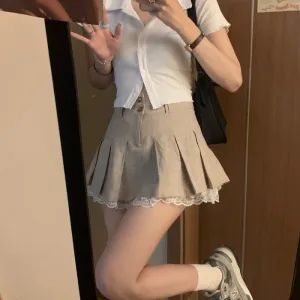 Mini skirt Spring and Summer Fashion High Waist Pleated Skirt