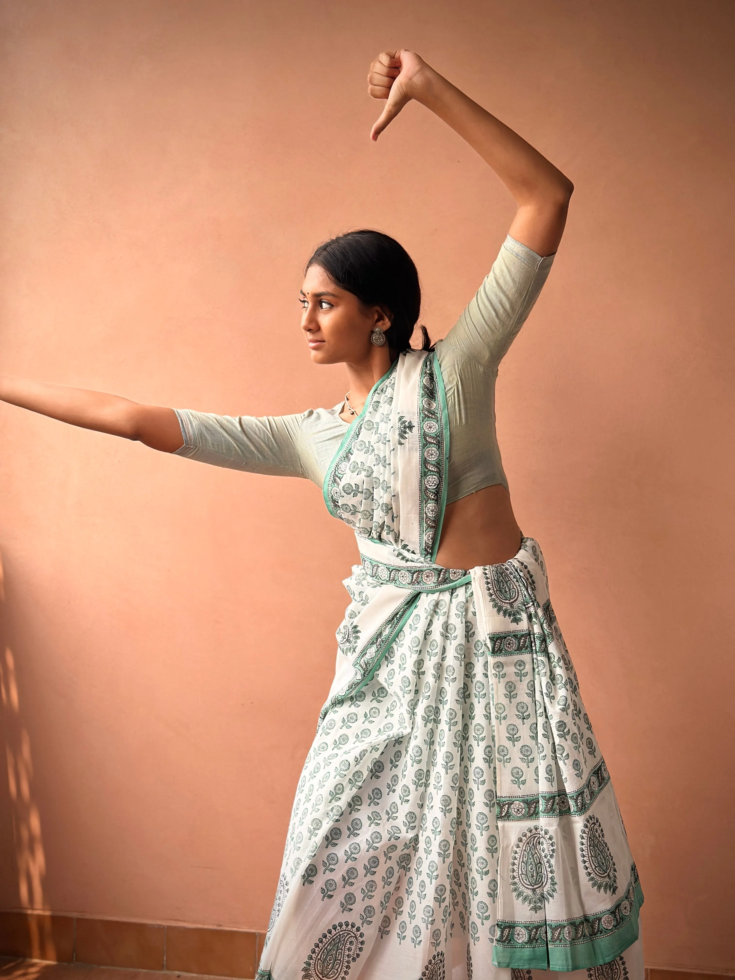 Mint Blossom | Printed Practice Saree