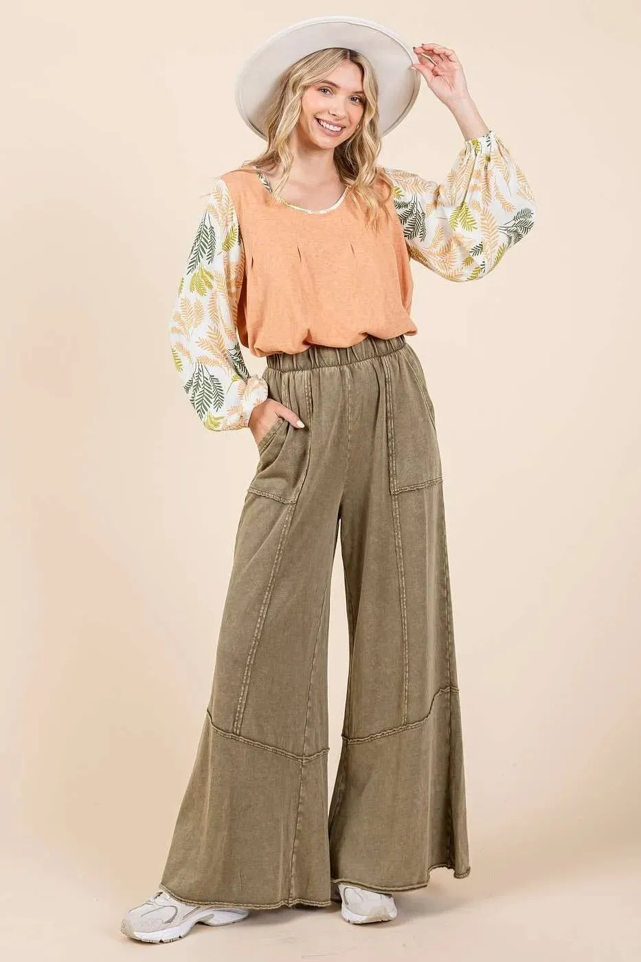 Mittoshop Mineral Wash Wide Flared Leg Pants