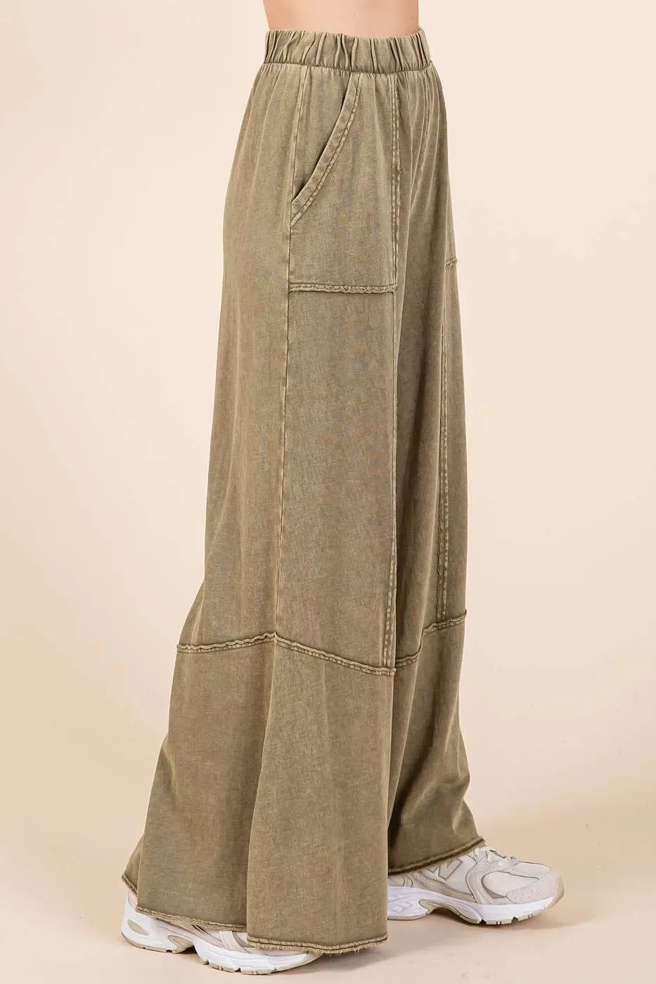 Mittoshop Mineral Wash Wide Flared Leg Pants