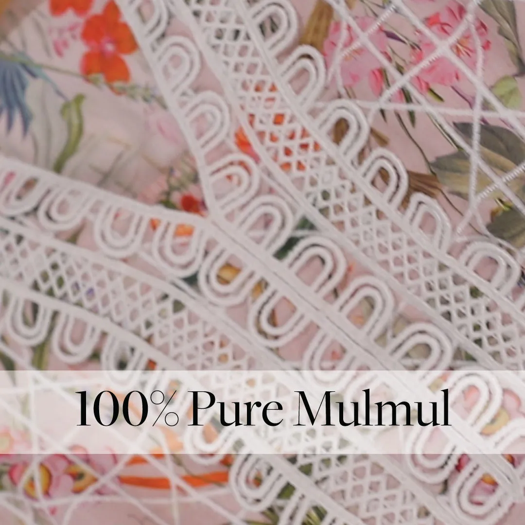 Mulmul Cotton Keoni Pink Kaftan With Keoni Pink Pant