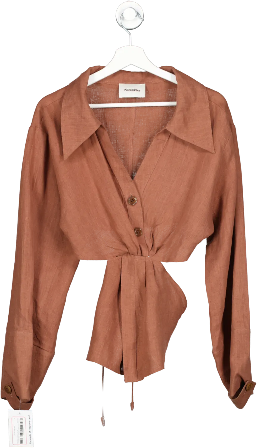 Nanushka Brown Cut Out Linen Shirt UK M