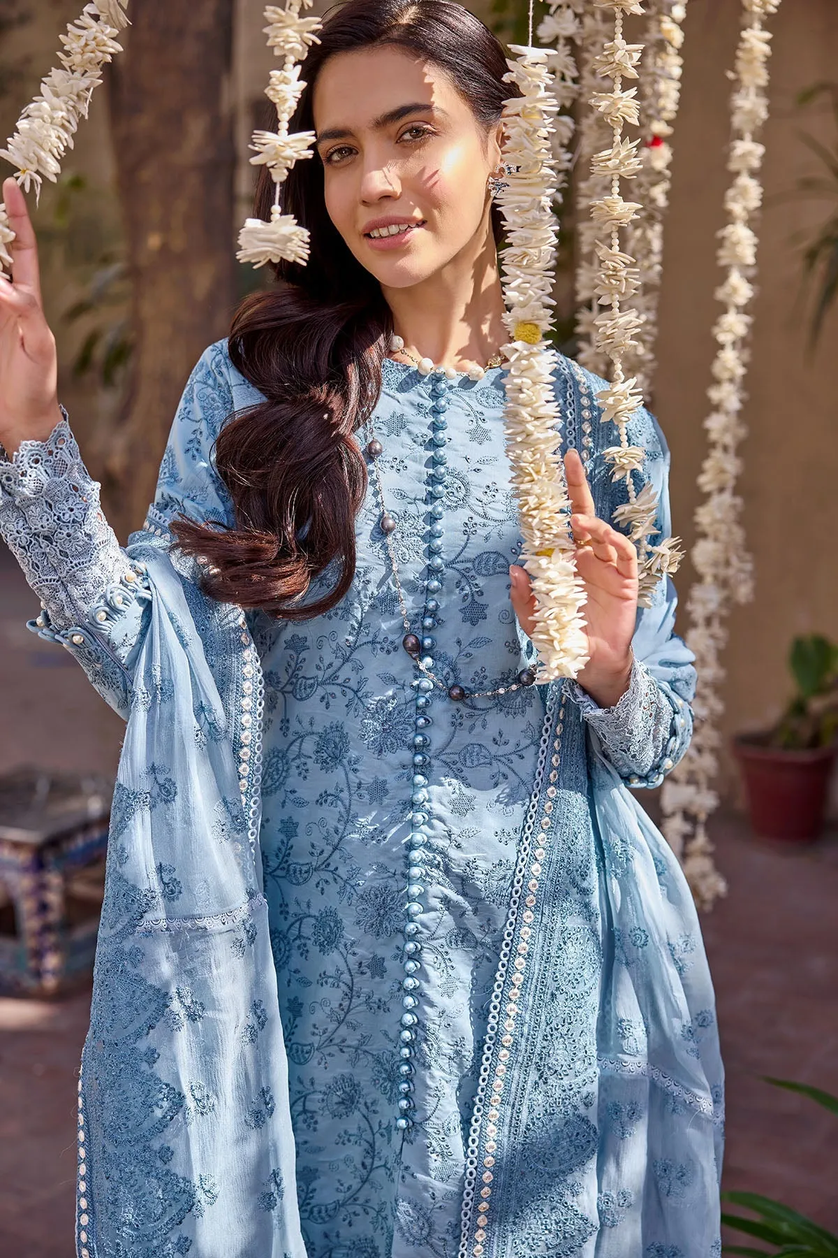 Navy Blue Embroidered Shirt with Capri Pakistani Eid Dress