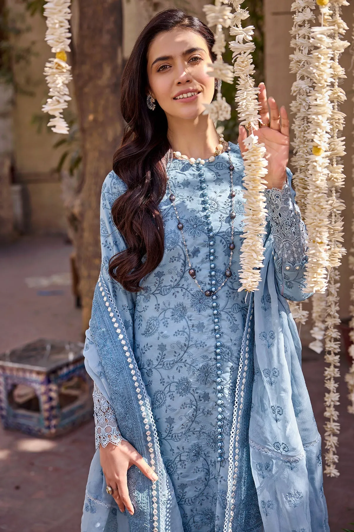 Navy Blue Embroidered Shirt with Capri Pakistani Eid Dress