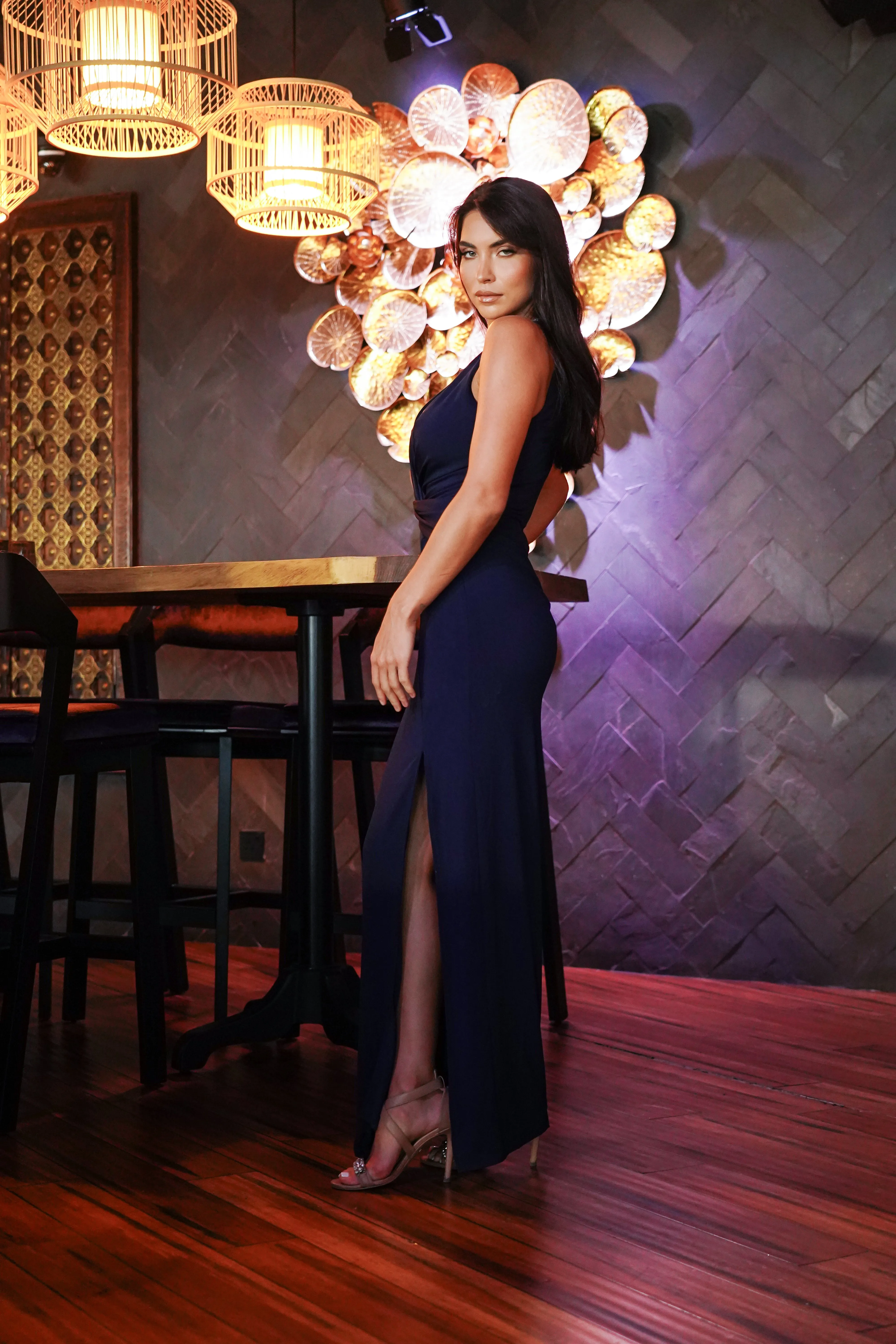 Navy Knotted Jersey Maxi Dress
