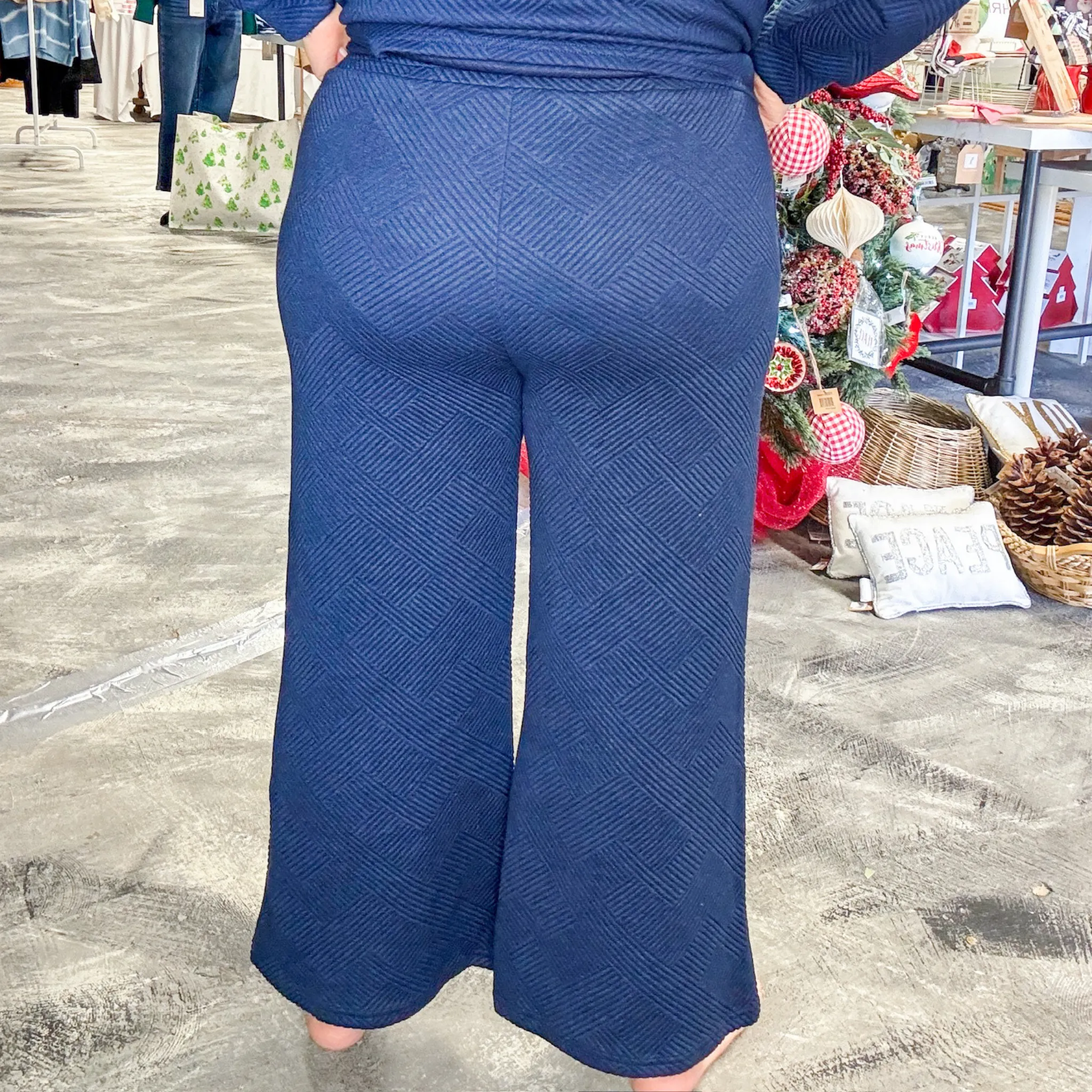 Navy Textured Pants, Matching Set for Women