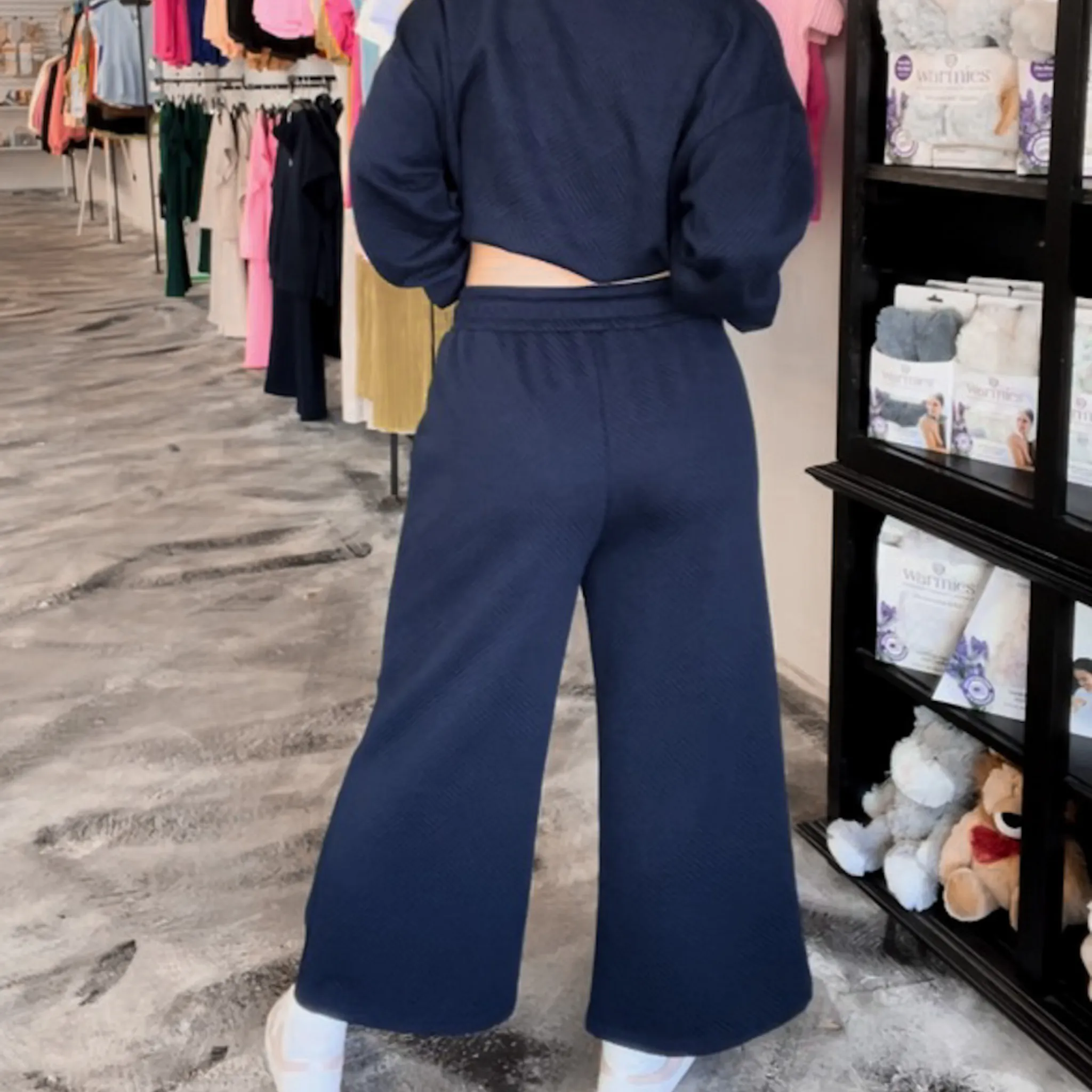 Navy Textured Pants, Matching Set for Women