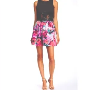 Necessary Objects Womens Pink Floral Pockets A Line Full Scuba Skirt  Sz L NWT