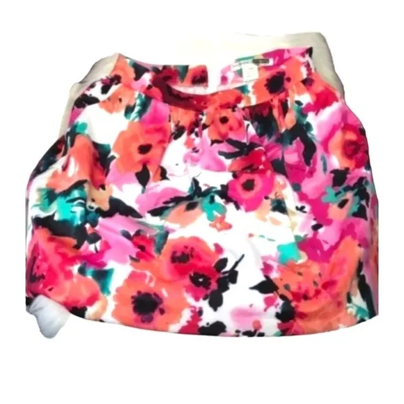 Necessary Objects Womens Pink Floral Pockets A Line Full Scuba Skirt  Sz L NWT