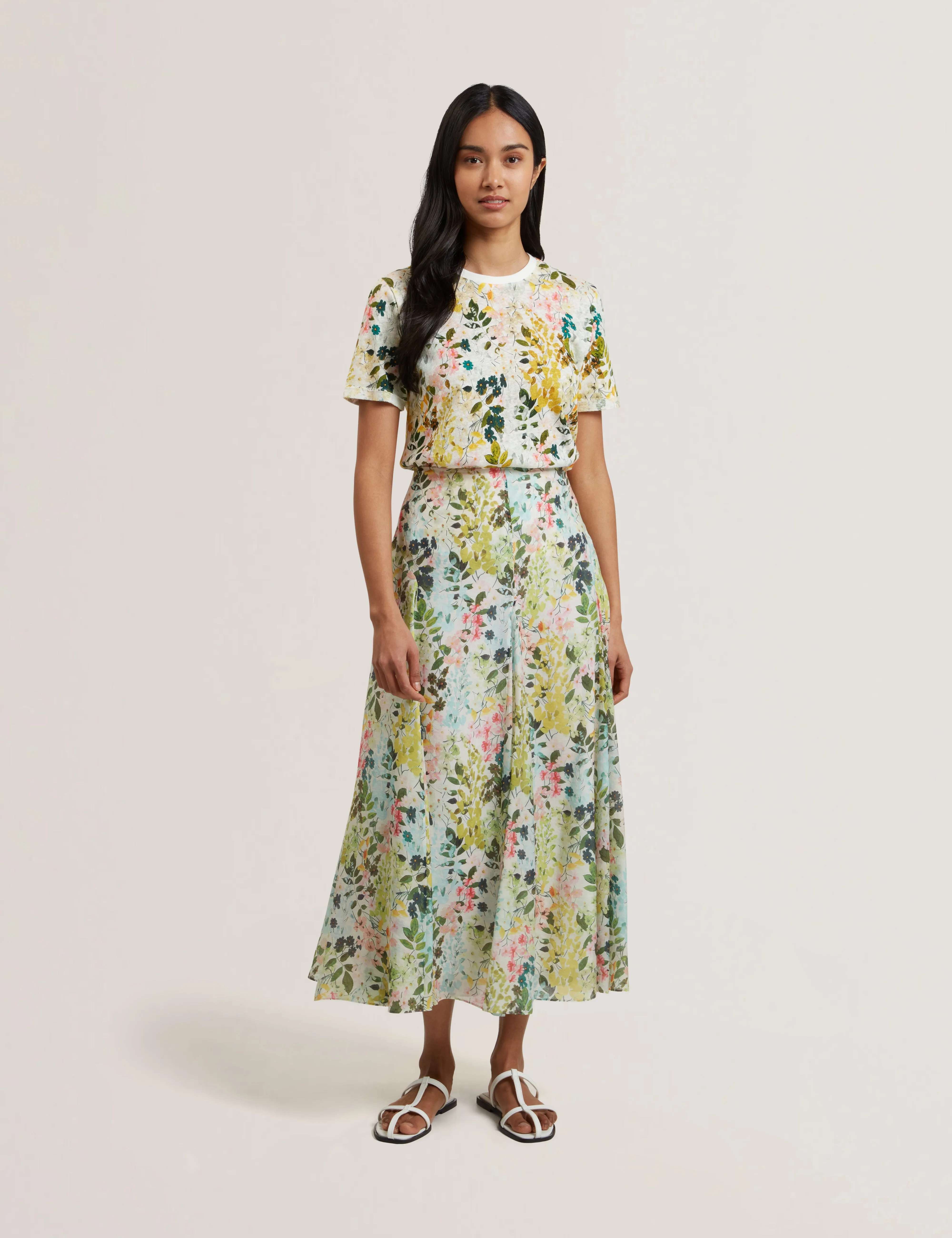 Nellya Linen Blend Printed Boxy Tee Ivory