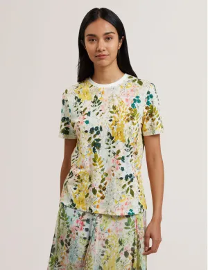 Nellya Linen Blend Printed Boxy Tee Ivory
