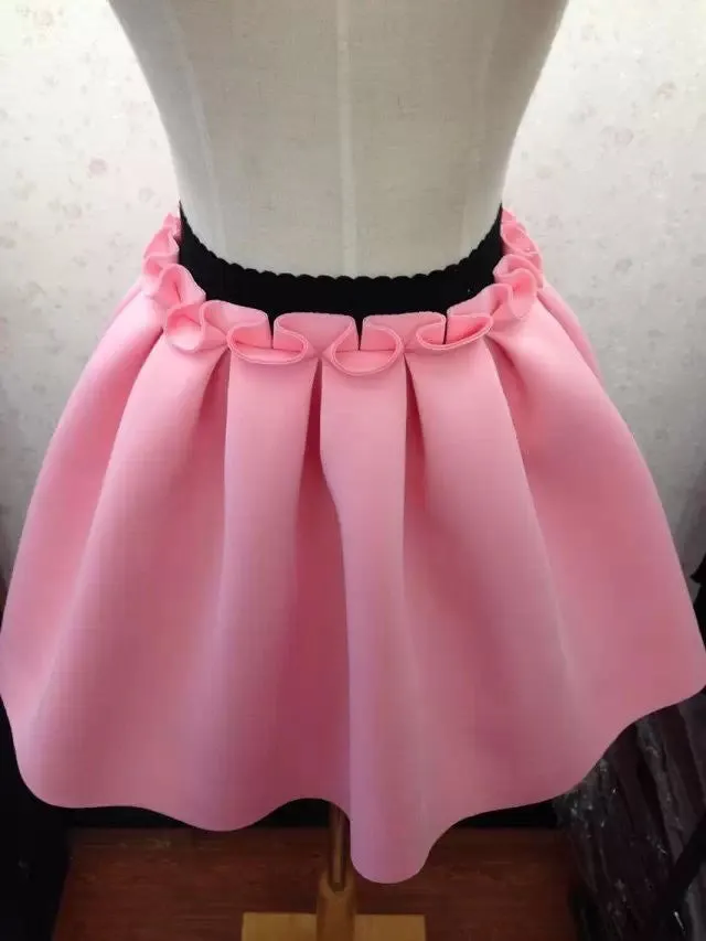 Neoprene space cotton elastic force high waist skirts pleated skirt women tutu skirt casual
