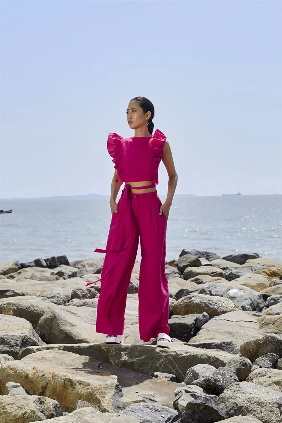 New Season Summer/Fall 24-Coord Set Top Overlap Coord Cotton Pink-MT Overlap Coord Set-KA Pink-Fashion Edit Mati
