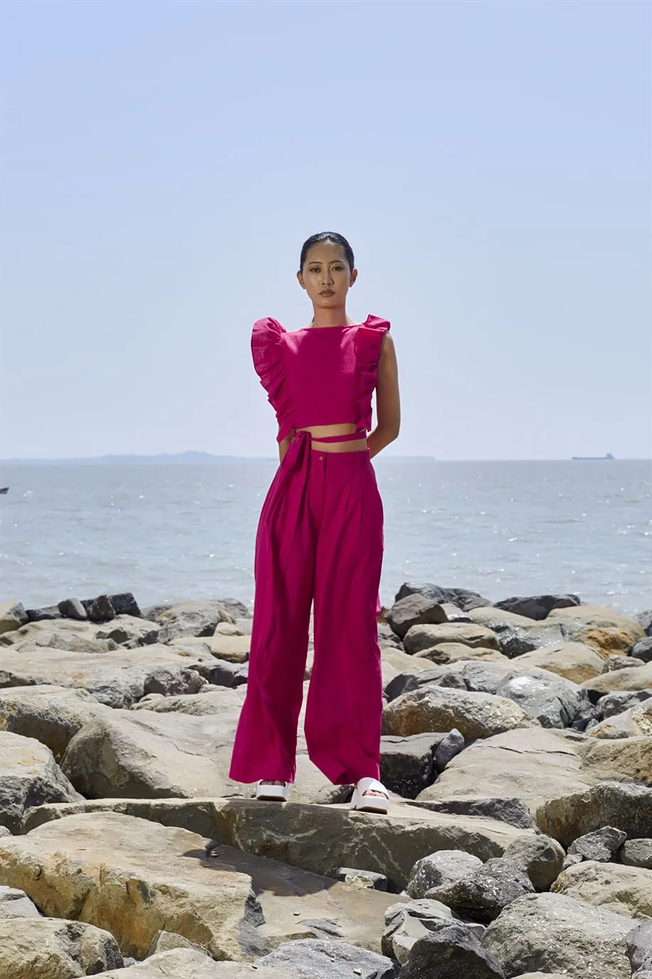 New Season Summer/Fall 24-Coord Set Top Overlap Coord Cotton Pink-MT Overlap Coord Set-KA Pink-Fashion Edit Mati