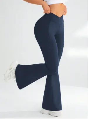 New Shein Daily & Casual High-Waisted & Cross-Waist Elastic Flared Athletic Pants Blue, Sz XXL